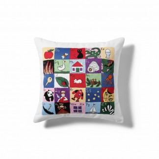 Tựa lưng 40x40cm trắng thêu chữ ABC tiếng anh đặc nhều màu